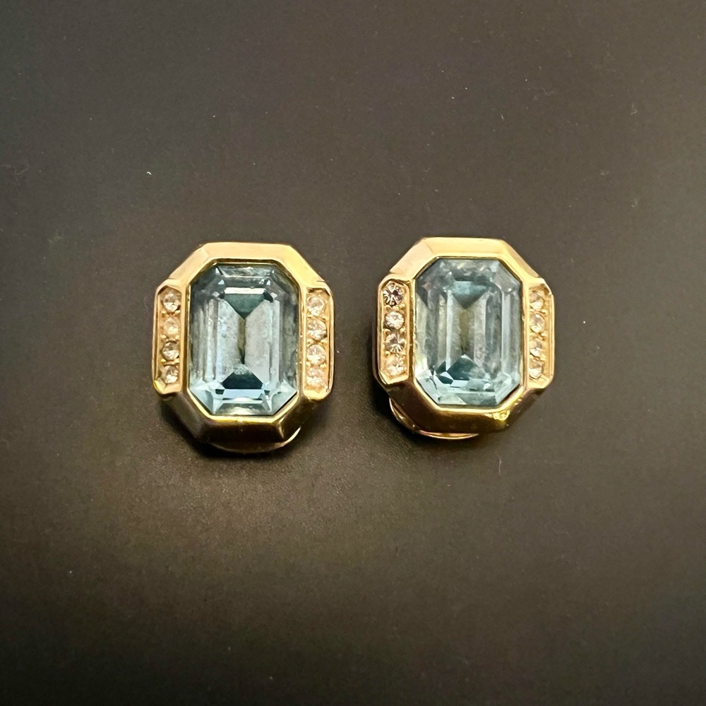 COPY - CHR Dior Blue Stone Gold Tone Earrings